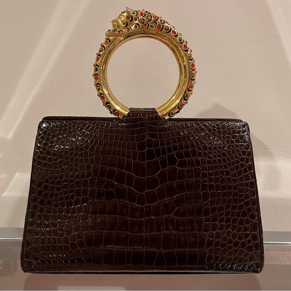 Judith Leiber Alligator Mississippiensis Colored GemStone Gold Handle Bag
